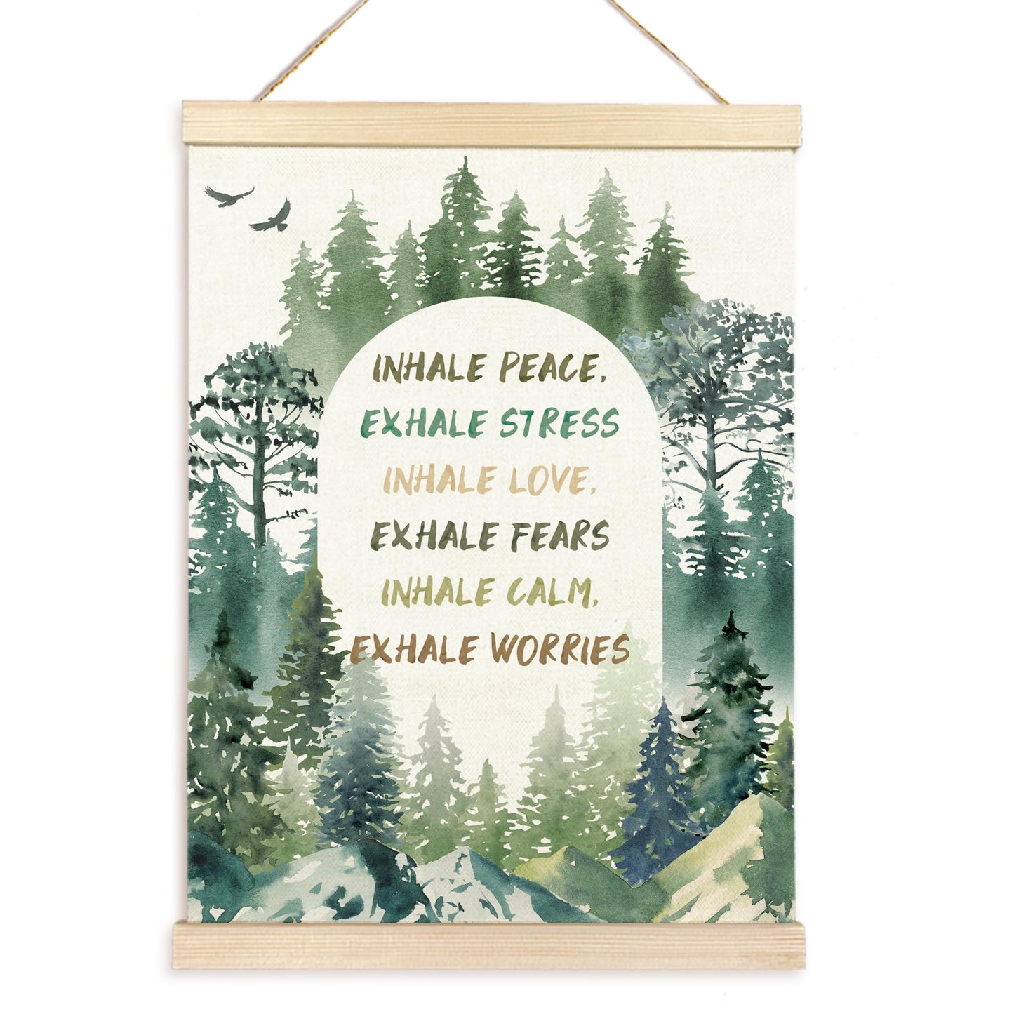TAEDIN Mental Health Poster Hanger Frame, Forest Inspirational Wall Decorations Wooden Canvas Print, Therapist Office Decor, Therapist Gift, Calming Hanging Sign for Bedroom Office Decor 12X16