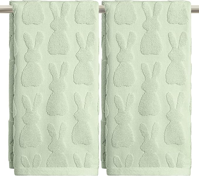Artoid Mode 2 Pcs Light Green 3D Rabbit Jacquard Easter Hand Towels
