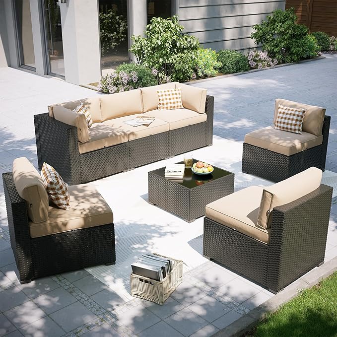Aoxun Patio Furniture Set, 7 Piece Outdoor Sectional Sofas