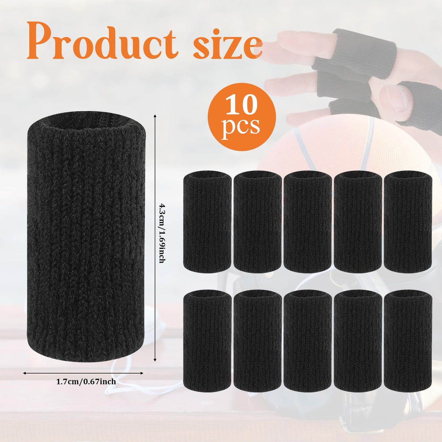 KALIONE 10Pcs Black Sport Finger Sleeves, Finger Sleeves Protectors, Elastic Finger Support Sleeve, Compression Finger Sleeves, Thumb Brace Support for Basketball, Golf
