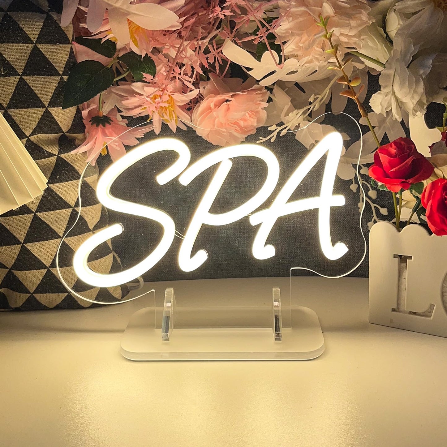 SPA Table Number Neon Sign Desk Lamp Night Light Wedding Letter LED Neon Sign Wedding Table Decorations Neon Light Shop Bedroom Home Room Decor Christmas Party Warm White USB 25×15CM