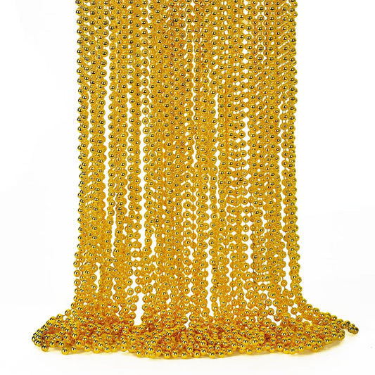 Gold Bead Necklace, 24PCS Christmas Bead Necklaces Stuff, 33" Mardi Gras Xmas Beaded Necklace Costume, Festival Parade Throw Accessories for Wedding Birthday Pirate Party Baby Shower Supplies Decor