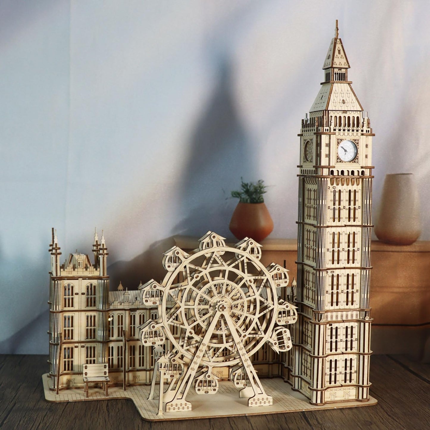 Music Park 3D Wooden Puzzles Big Ben Mechanical Real Clock with Night Light DIY Model Building Kits for Adults to Build Ferris Wheel Hobbies and Birthday Valentine's Day Gifts Home Decoration