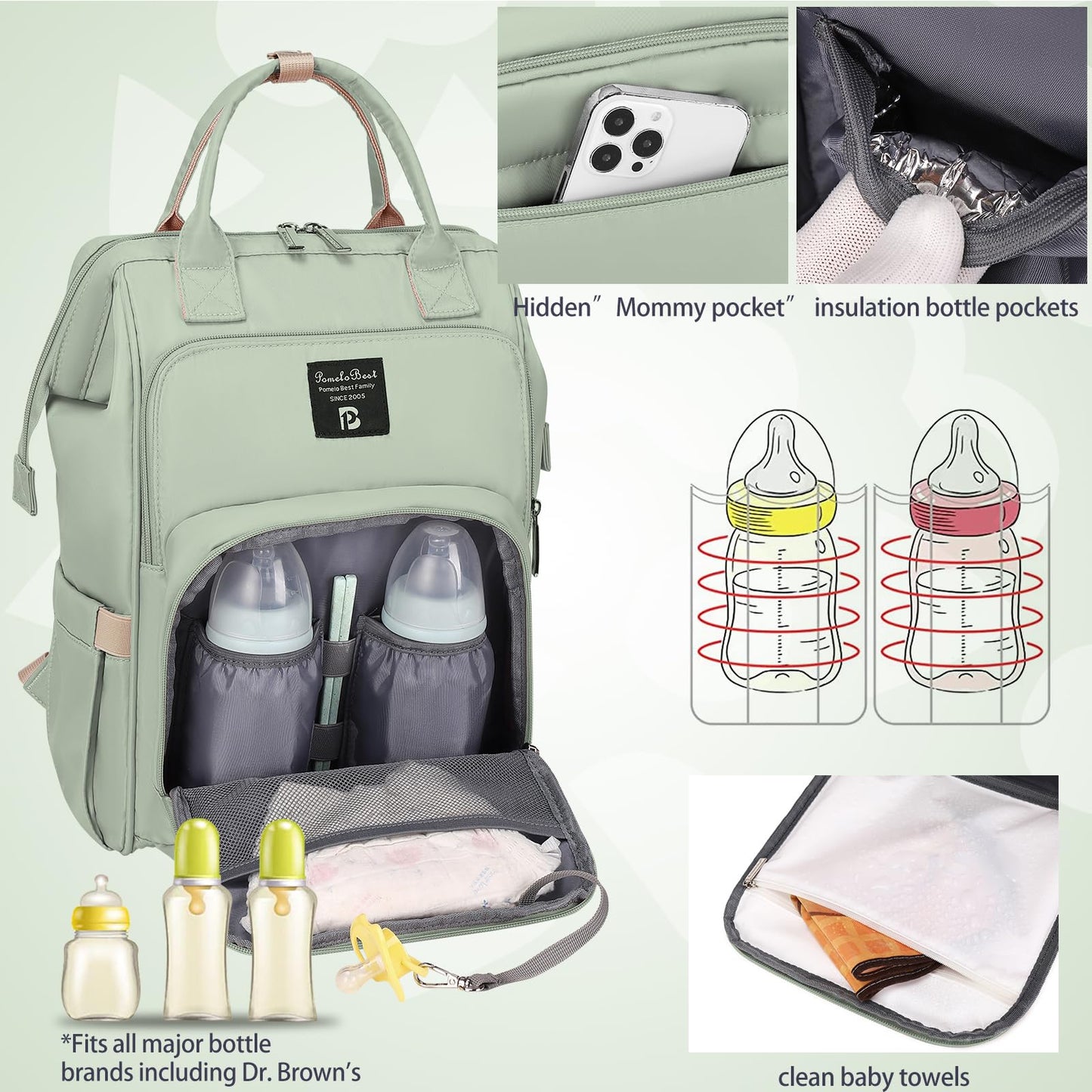 Pomelo Best Baby Changing Backpack Waterproof Changing Bag Back Pack with Changing Mat, Large Capacity Nappy Changing Back for Mom and Dad On the Go
