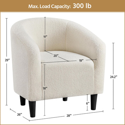 Yaheetech Accent Barrel Chair, Boucle Fabric Club Chair, Furry Sherpa Elegant Armchair with Cozy Soft Padded, Suitable for Living Room Bedroom Reception Room Office, Ivory