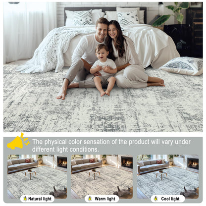 8x10 Area Rugs for Living Room - Washable Rug Modern Abstract Soft Large Neutral Non-Slip Carpet Indoor Floor Stain Resistant Thin Carpets for Bedroom Dining Room Farmhouse Nursery Home Office Grey