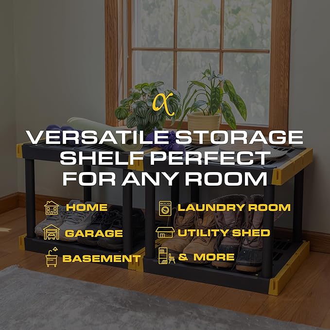 BLACK & YELLOW 5-Tier Heavy Duty Plastic Storage Shelving Unit, 5 Shelves Support up to 100lb/shelf, Organization and Storage, Weather-Resistant Design, Easy Assembly, American Made (72H x 24W x 20D)