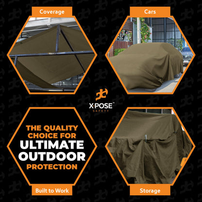 Xpose Safety Canvas Tarp - 10oz Olive Drab Canvas Tarps Heavy Duty Water Resistant with Brass Grommets- Multipurpose Outdoor Tarpaulin for Camping, Canopy, Trailer, Equipment Cover 14' x 14'