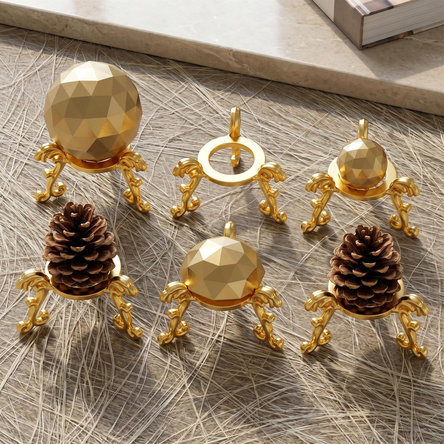 MySHUCE 24 Pcs Gold Crystal Ball Stand - Gold Sphere Display Holder for 40mm-80mm Crystal Balls, Natural Rocks, Stone, Glass & Natural Stone Display Stand, Decorative Rock Organizer