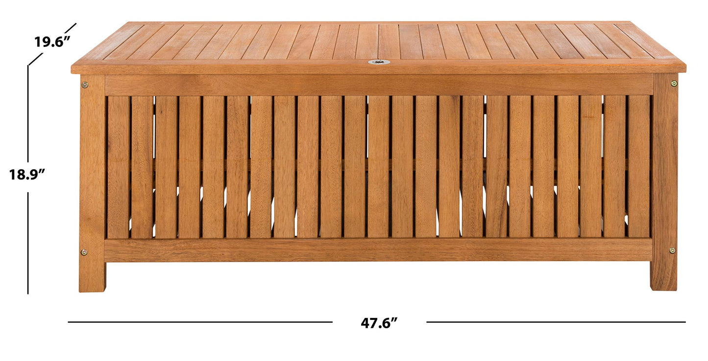 SAFAVIEH Outdoor - Abri Cushion Storage Box - Solid Wood - Coastal Resort Storage Bench Design - Ideal for Patio, Deck, Porch, Backyard, 18" W x 47" D x 19" H (PAT7037A)