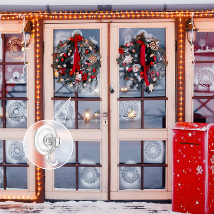 VIS'V Wreath Hanger, Large Suction Cup Wreath Hooks, Heavy Duty, 22 LB Capacity, Removable and Reusable, Clear, 4 Pcs