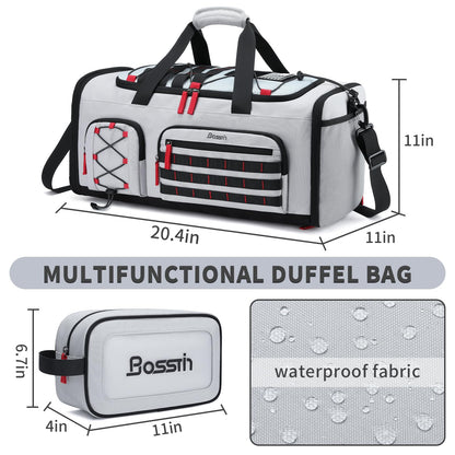 Bosstin Gym Bag for Men & Women, 45L Travel Duffle Sports Duffel Bag Gym Weekender Overnight Backpack with Shoe Compartment (Grey)