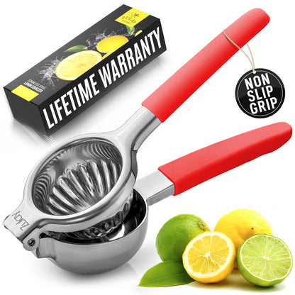 Zulay Lemon Squeezer Stainless Steel with Premium Heavy Duty Solid Metal Squeezer Bowl (Black Grip, Large)