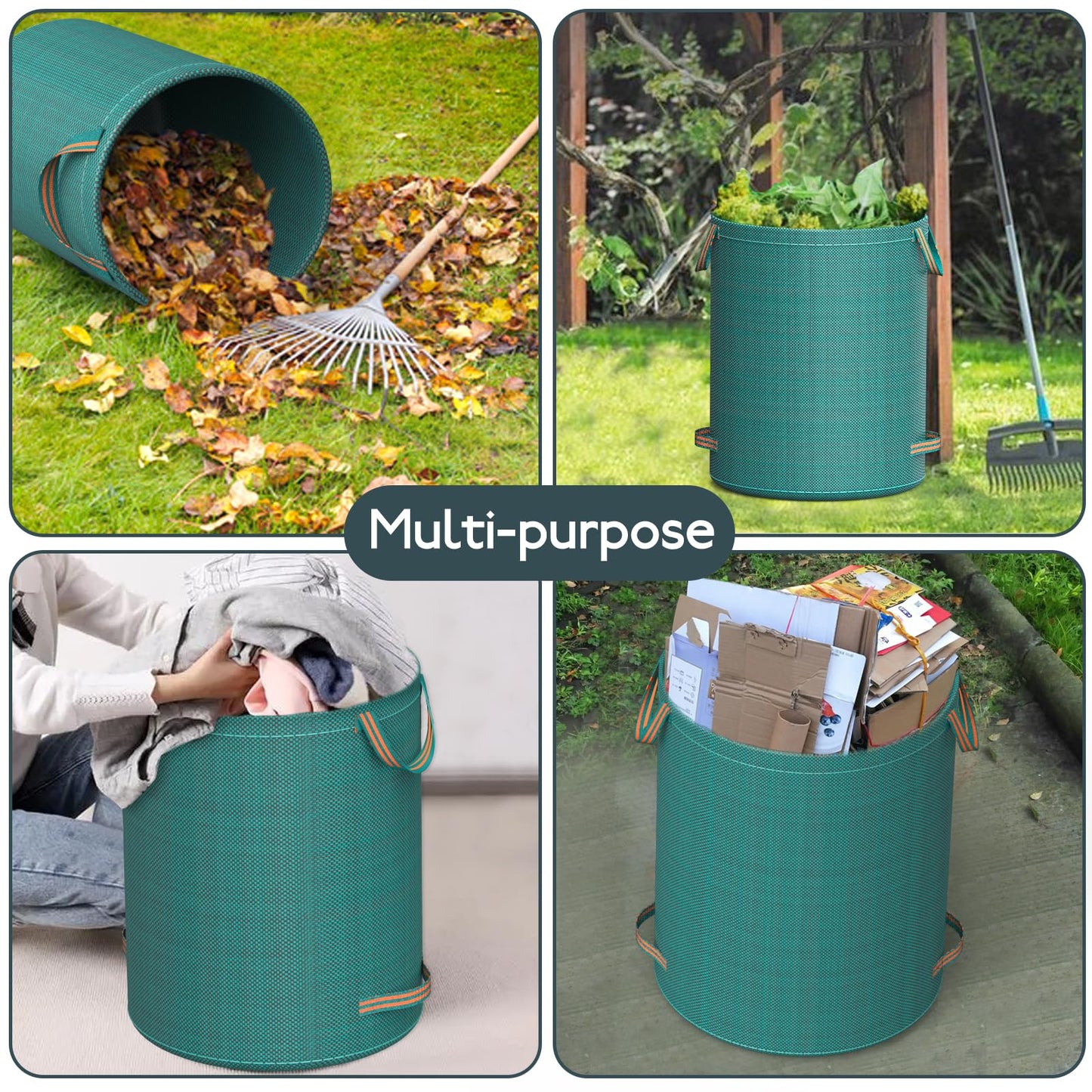 Mokani Garden Waste Bags Heavy Duty with Handles, 300L x 3 Reusable Garden Sacks, Foldable Camping Recycling Bags for Leaf, Trash, Debris, Garden Rubbish Bags Waterproof