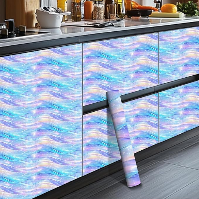 HOMETITUTE Pastel Blue Purple Dream Wave Wallpaper Peel and Stick Contact Paper