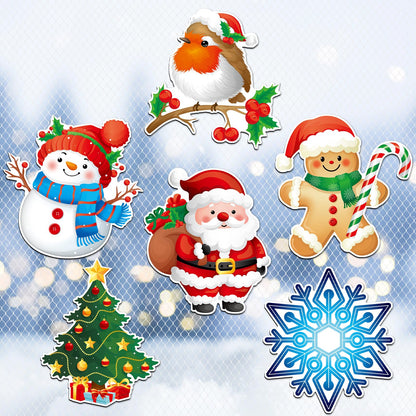 JSRQT 12 Pcs/6 Pairs Magnetic Screen Door Decals Winter Christmas Magnets Protector Double Sided Flexible Stickers Decorative for Patio Sliding Pets Fridge Refrigerator Window Snowflake Bird Snowman