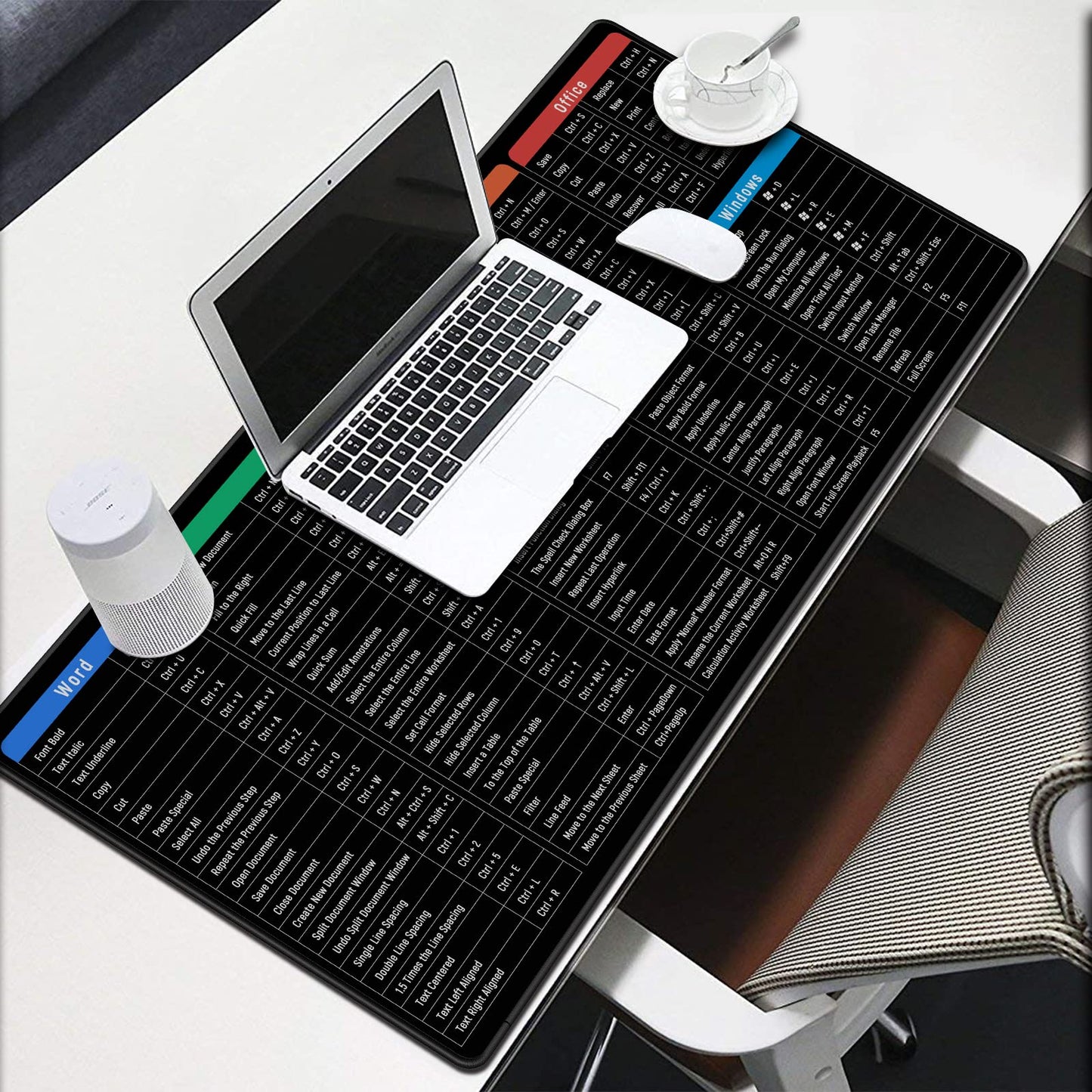 JIALONG Excel Shortcuts Mouse Mat Large XXL (900x400mm) Thick Extended Excel Cheat Sheet Desk Mat Soft Computer Keyboard Mouse Pad for Macbook, PC, Laptop, Office