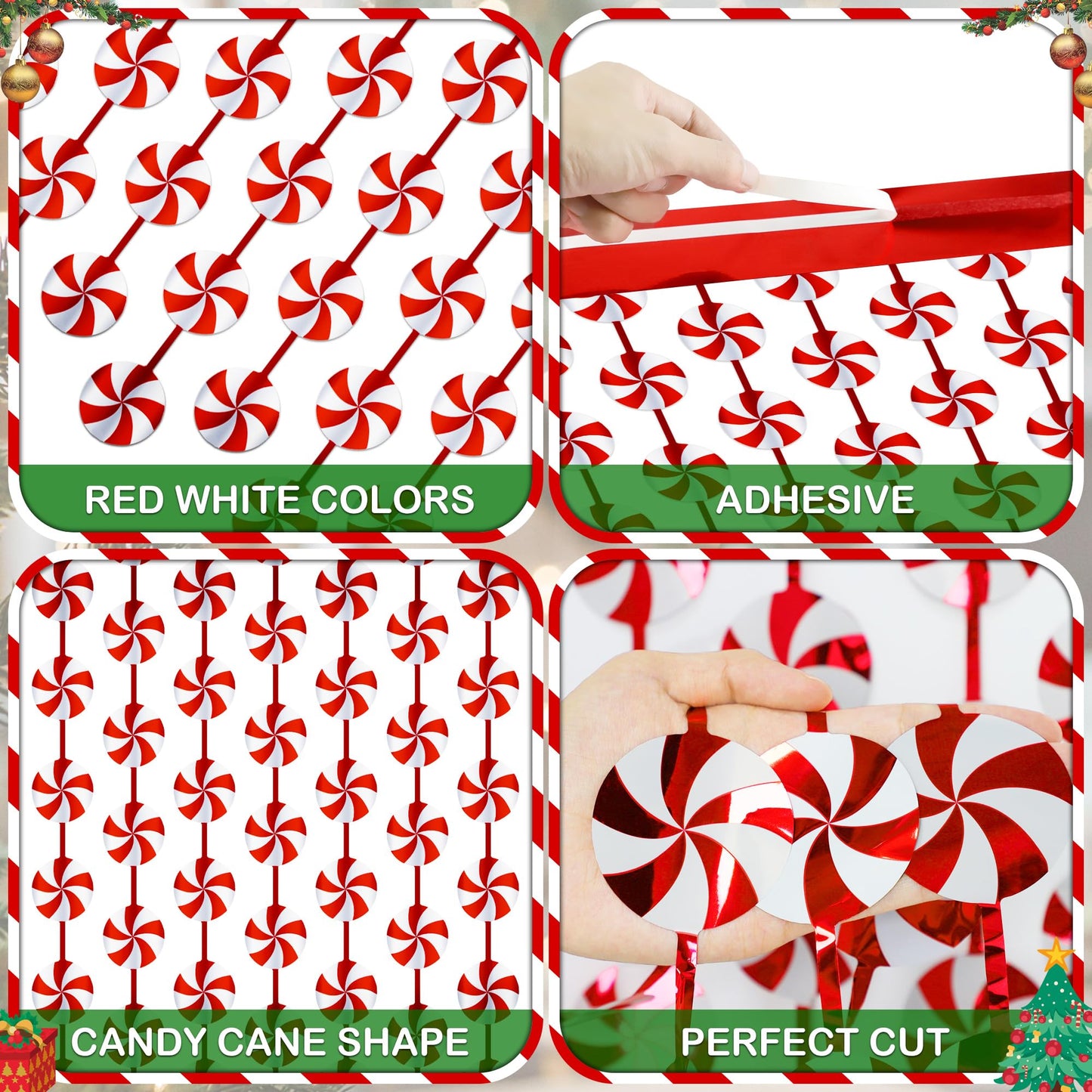Christmas Party Decorations Candy Cane Foil Fringe Curtains, 2 Pack Red White Christmas Backdrop Photo Booth Prop Streamers for Ugly Sweater Party Xmas Decorations Indoor, 3.3x6.56Ft