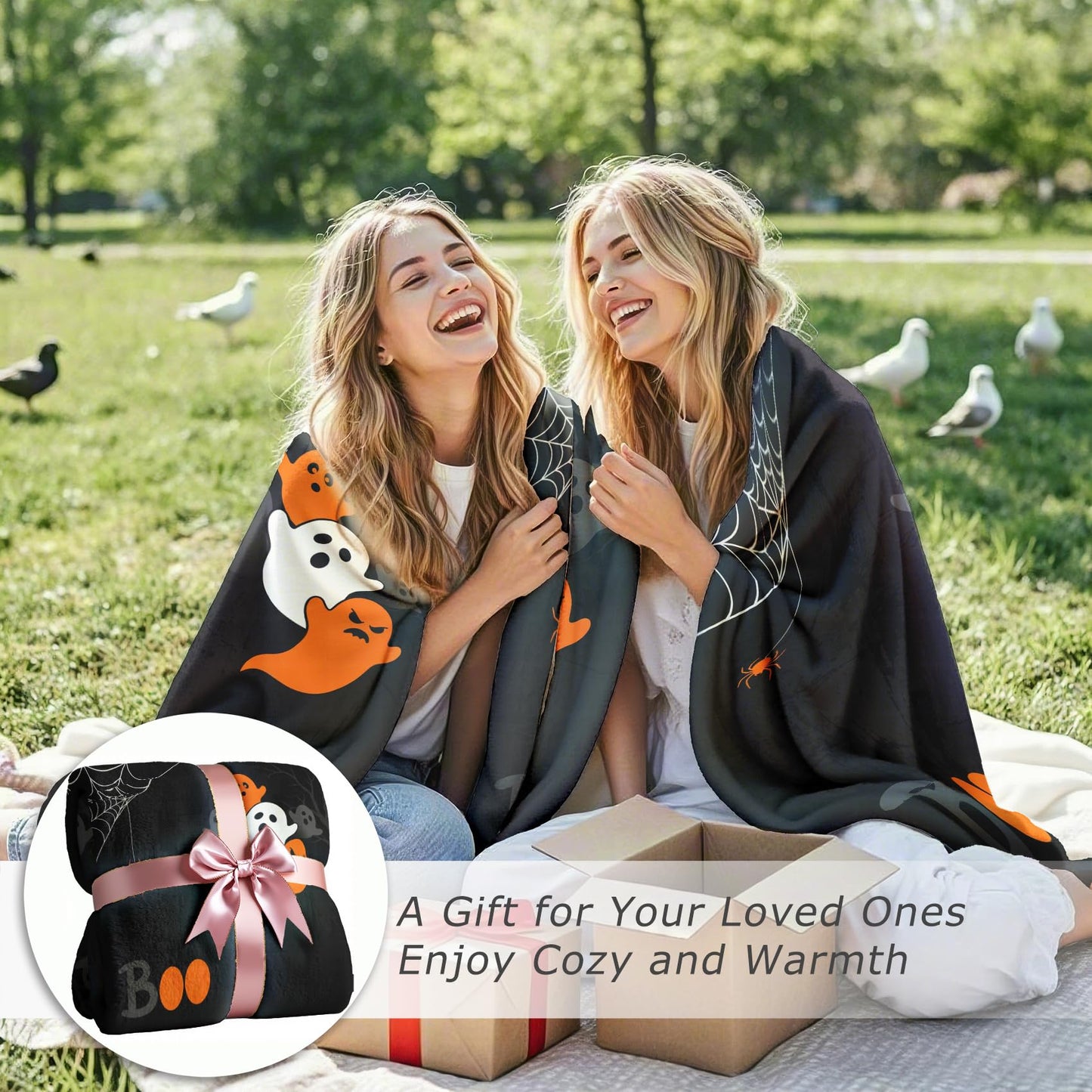 GEDAEUBA Boo Blanket Halloween - Spooky Ghost Spider Web Fleece Blanket Throw, Soft Cozy Blankets & Throws for Couch, Bed, and Sofa, 50x60 inches
