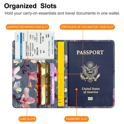 FINTIE Passport Holder Travel Wallet RFID Blocking PU Leather Card Case Cover, Blooming Hibiscus