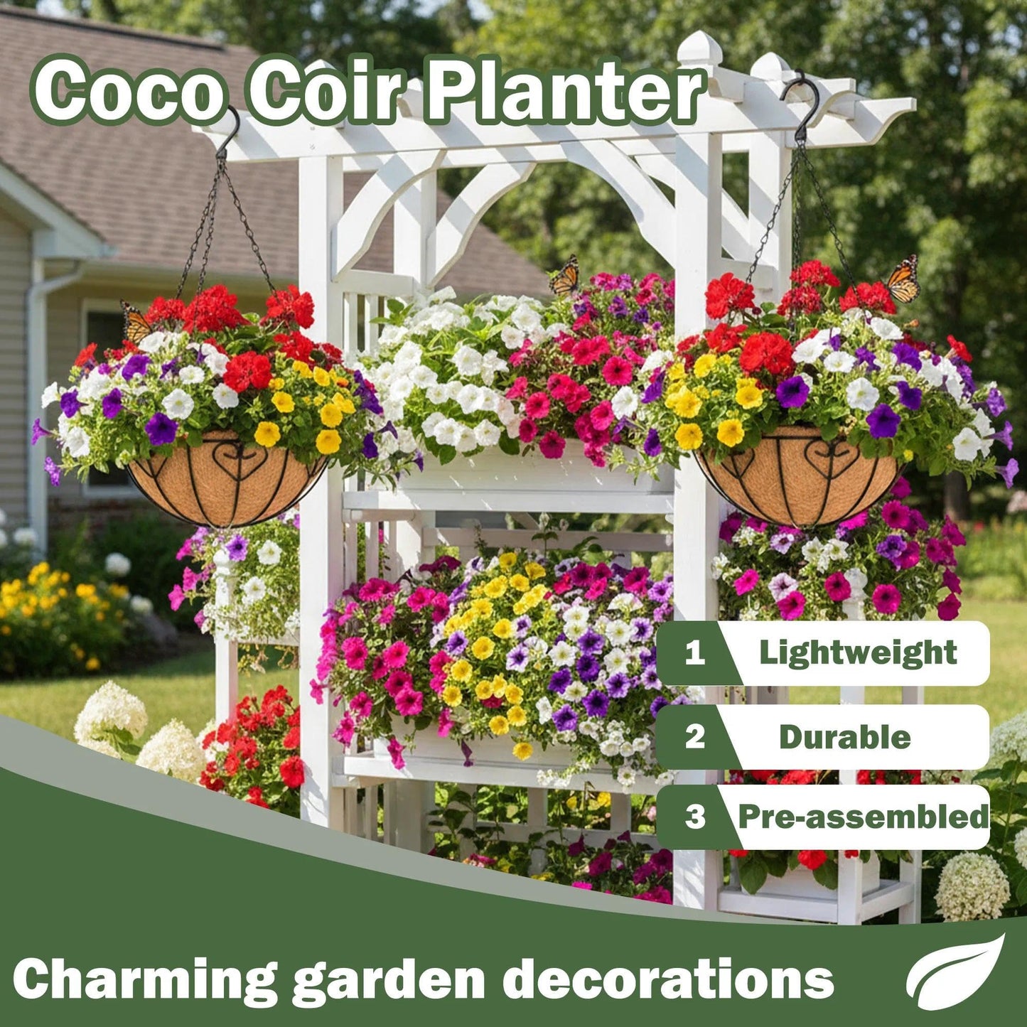 KIDYBELL 4 Pack 14 Inch Hanging Metal Planters for Outdoor Plants, Modern Black Solid Rectangular Hanging Baskets with Coco Coir Liner