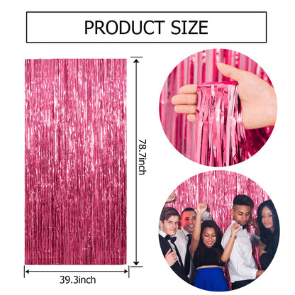 2 Pack Pink Backdrop Party Decorations Tinsel Curtain Party Backdrop Foil Fringe Birthday Decorations Photo Booth Streamer Backdrop Pink Theme Bachelorette Graduation Decor