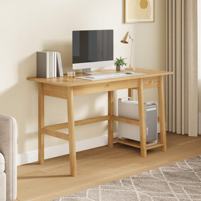 NELYE Solid Wood Desk with Drawer - 52 Inch Modern Writing and Computing Workstation for Home Office in Oak