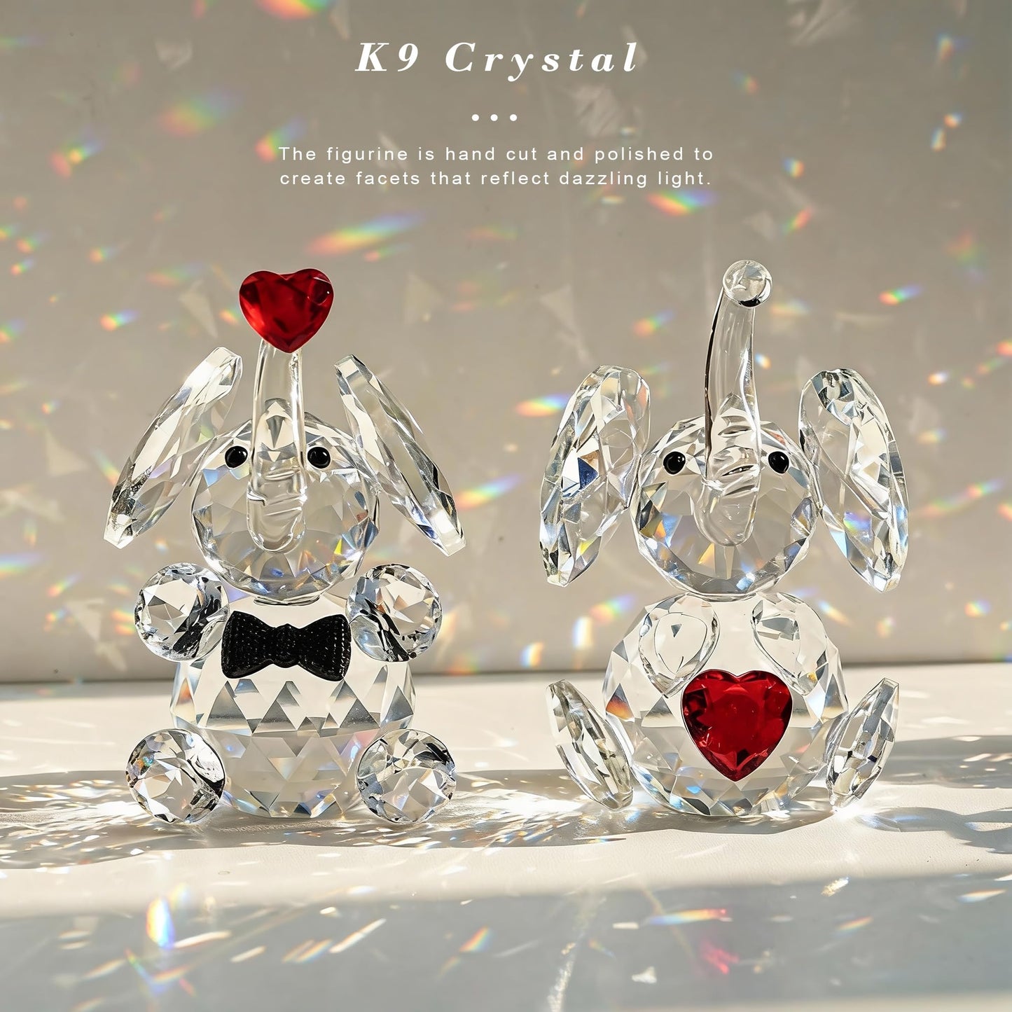HDCRYSTALGIFTS Set 2 Crystal Elephant Figurines Gift for Women 3.5'' Miniature Glass Animals Collectible Valentine's Day Wedding Anniversary Tabletop Decoration