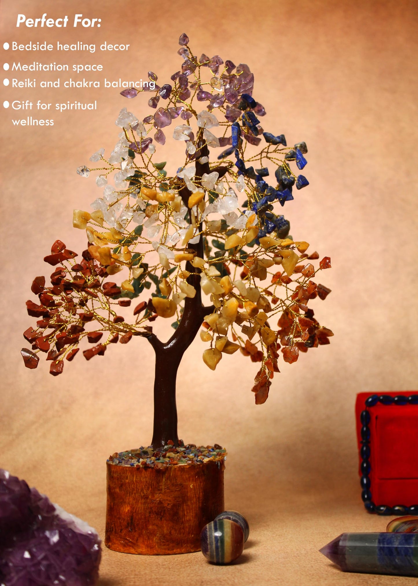 Crystal Tree of Life - 7 Chakra Healing Crystal Bonsai Tree for Home & Office Decor | Handmade Gemstone Money Tree for Positive Energy, Good Luck & Wealth | Spiritual Birthday Gift for Women & Mom