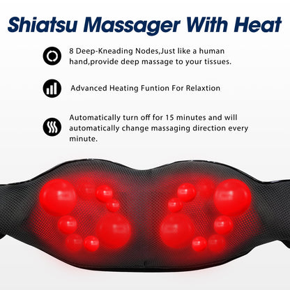 Shiatsu Neck and Back Massager with Heat, Electric Deep Tissue Kneading Neck and Shoulder Massage, Best Gifts for Women Men Mom Dad Mothers Fathers Day Birthday Gift (NOT Cordless)