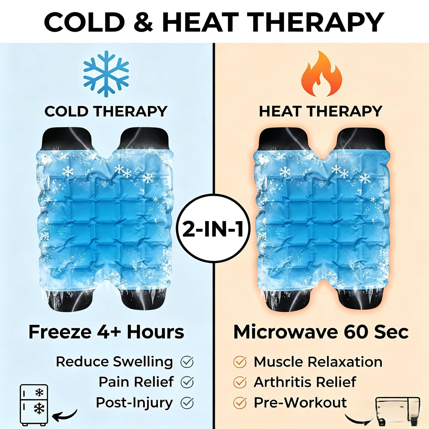 WORLD-BIO Ice Packs for Injuries Reusable, Knee Ice Pack Wrap with Straps, Gel Ice Wrap for Leg Pain Relief, Hot & Cold Compress Therap for Swelling, Arthritis, Sports Injuries, Light Blue, 1Pack