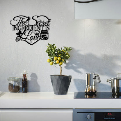 The Secret Ingredient Is Love Metal Wall Art Sign, Black Kitchen Signs Wall Decor, Farmhouse Dining Room Decorations, Housewarming Gift for Mom, Wife, Couples (Black)