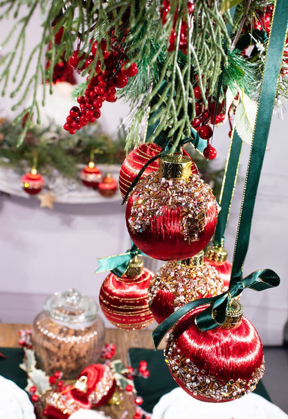 12 Pcs Satin Christmas Ball Ornaments, Silk Tree Hanging Decor for Xmas Wreath Garland Holiday Wedding Party (Red)