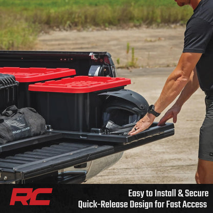 Rough Country Slide-Out Truck Bed Cargo Tray - Mid-Size Bed Organizer for 5' & Shorter Beds, Heavy-Duty Polyethylene, UV-Protected, Easy Tailgate Access