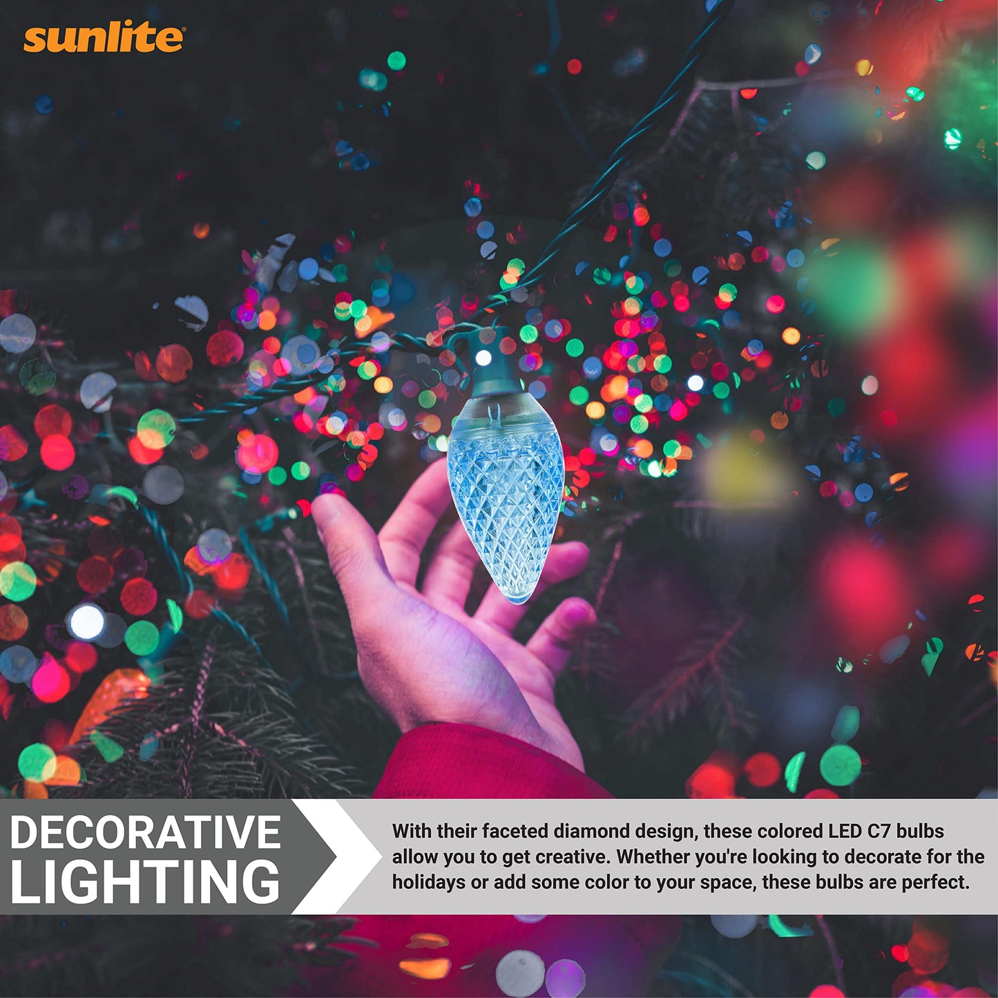 Sunlite 40458 LED C7 Holiday Decorative Light Bulb, 0.4 Watts, E12 Candelabra Base, Faceted Christmas-Lights; Nightlight, Blue 24 Count