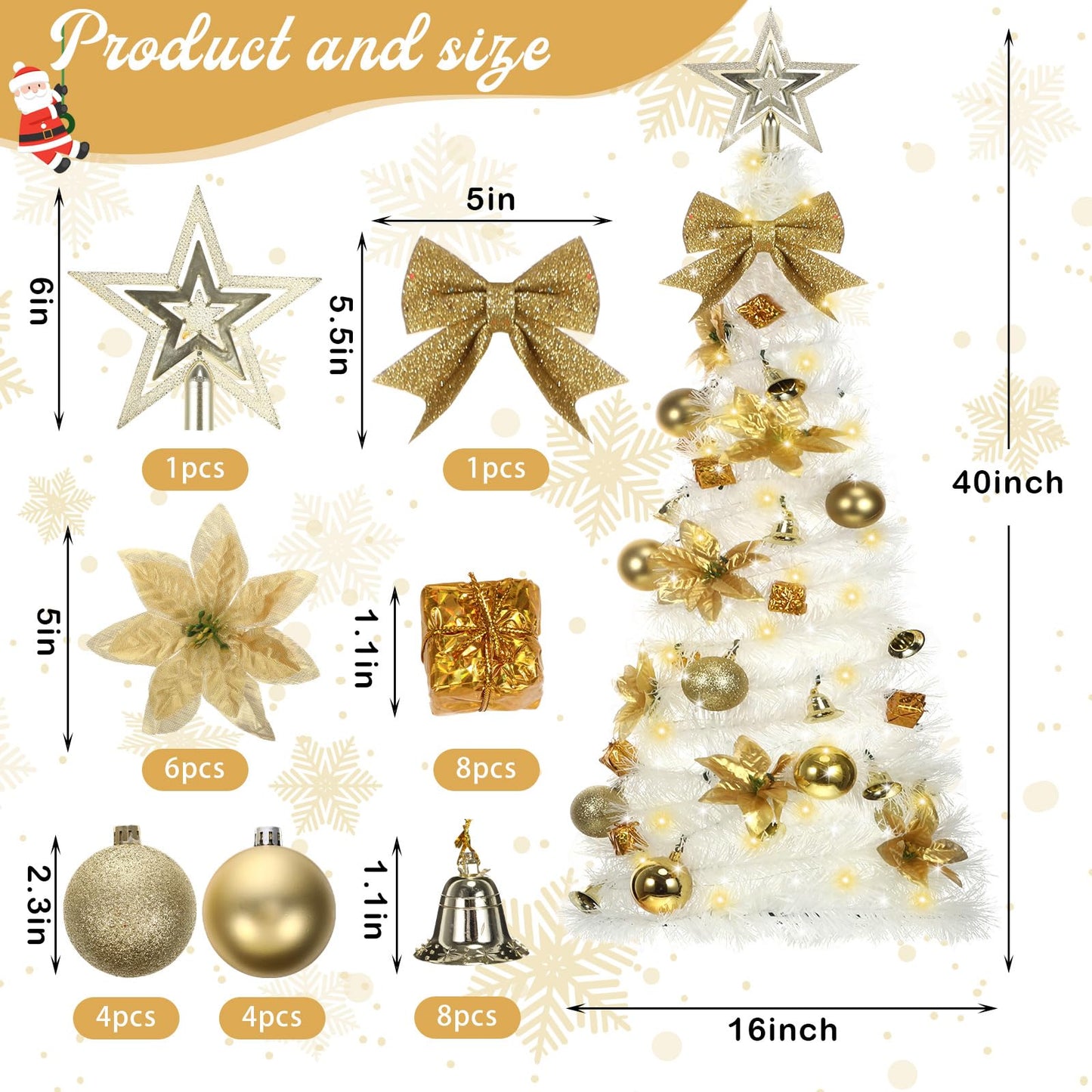 Suncalla Wall Christmas Tree with Lights 40inch, Artificial Wall Hanging Xmas Decoration with 50 LED String Lights, Saving-Space Door Hanging Xmas Tree Small Space Home School Office(Platinum)