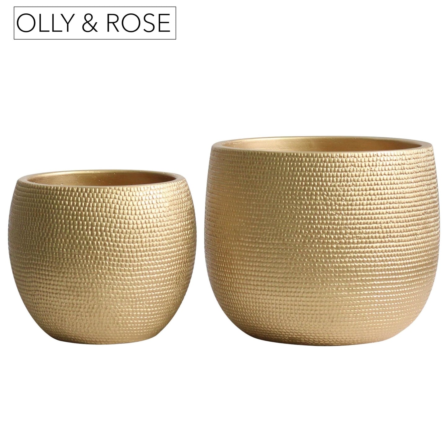 Olly & Rose Barcelona Ceramic Plant Pot Set 2 - Gold Flower Pots - Indoor & Outdoor Planters Home and Garden Decor (Gold, 14cm + 17.5 cm)