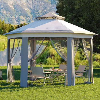 Garvee Pop Up Gazebo Screen Tent, Hexagonal Instant Gazebo Tents with Mosquito Netting Outdoor Canopy, 6 Sided Sun Shelter 13x13 ft with Mesh Netting, Pavilion Tent for Patio, Light Gray+Dark Gray