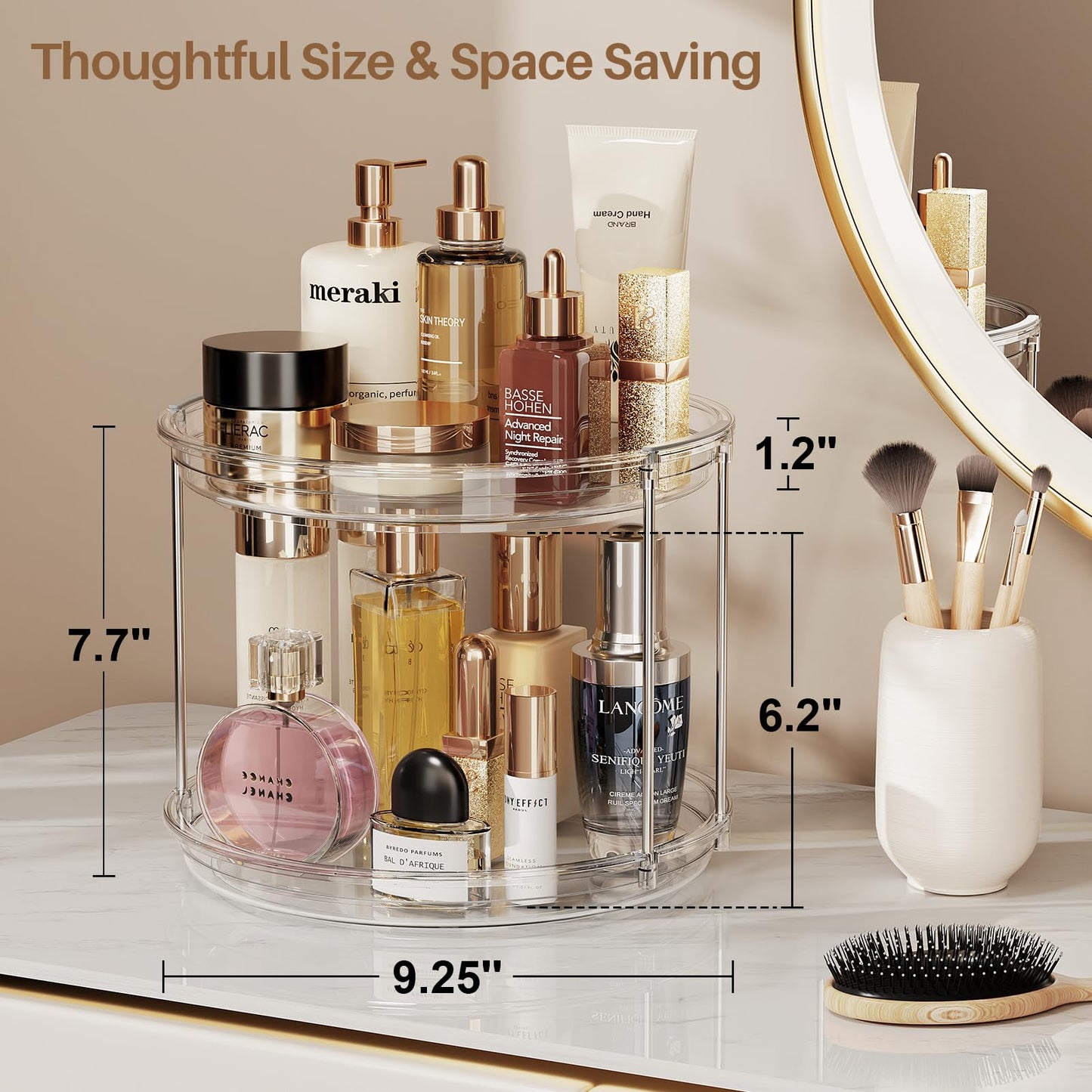 LAMU 2 Pack 2 Tier Lazy Susan Turntable Organizer 9.25'' Rotating Spice Rack Organization for Cabinet, Kitchen, Pantry, Countertop, Bathroom, Vanity, Medicine Cabinet Organizer, Clear