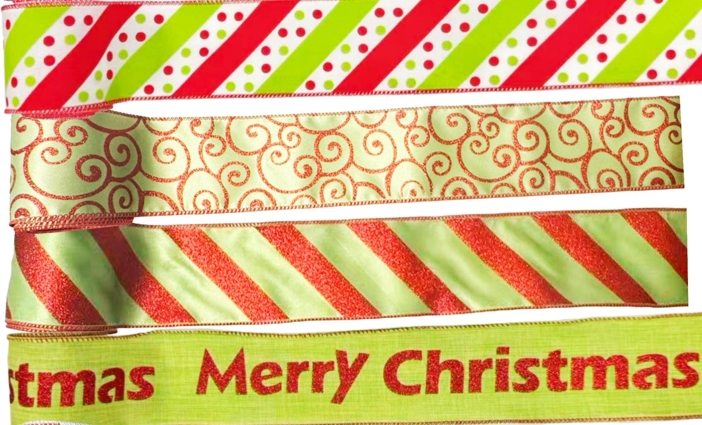 Meseey Red Green Christmas Tree Wired Ribbon 2.5 Inch x Total 30 Yards Funny Cartoon Character Gift Wrapping Ribbon Decorative Ribbons for Xmas Tree Wreath Bows DIY Craft Decoration