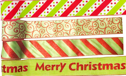Meseey Red Green Christmas Tree Wired Ribbon 2.5 Inch x Total 30 Yards Funny Cartoon Character Gift Wrapping Ribbon Decorative Ribbons for Xmas Tree Wreath Bows DIY Craft Decoration