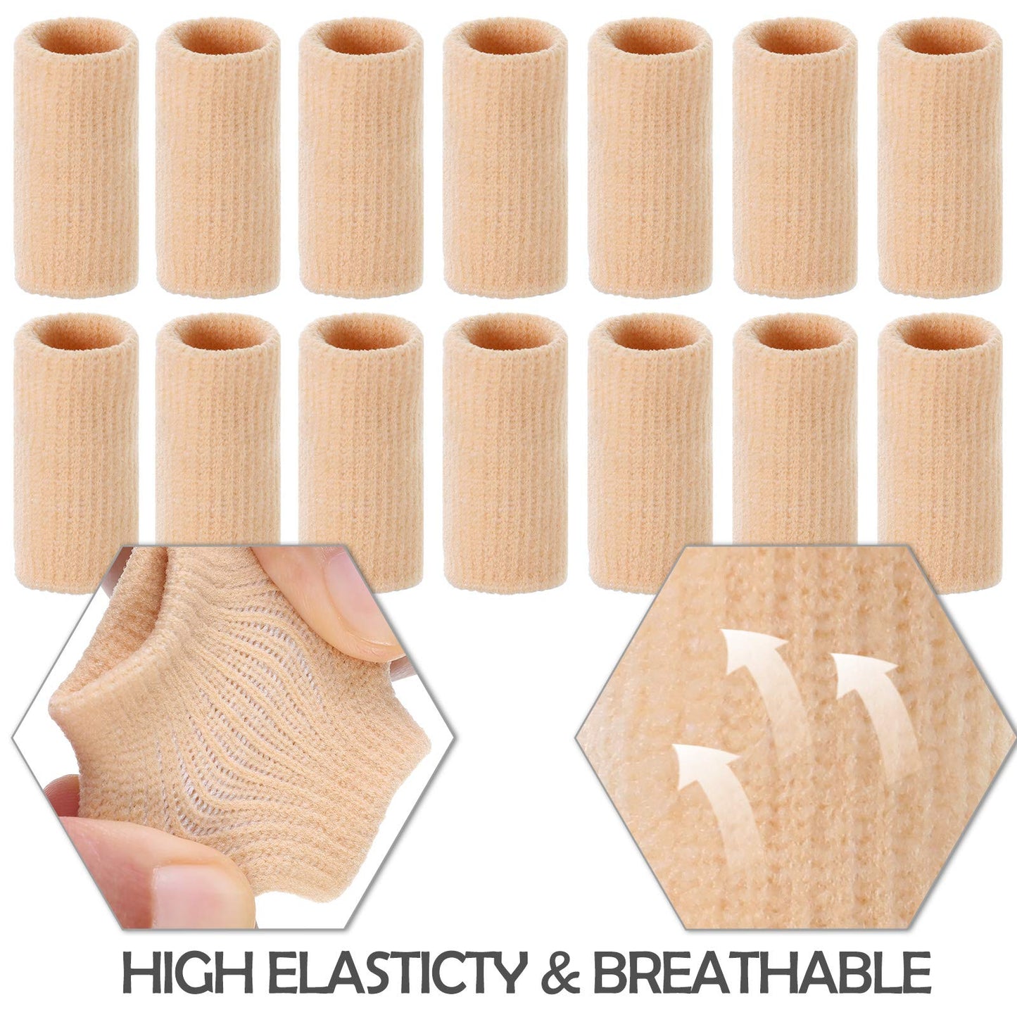 Skylety 30 Pieces Finger Sleeves with 1 Storage Bag, Thumb Splint Brace Support Protector Breathable Elastic Finger Tape for Pain Relief Arthritis Trigger Sports Basketball Baseball(Beige)