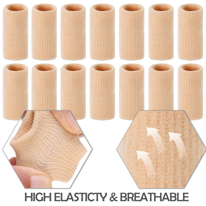Skylety 30 Pieces Finger Sleeves with 1 Storage Bag, Thumb Splint Brace Support Protector Breathable Elastic Finger Tape for Pain Relief Arthritis Trigger Sports Basketball Baseball(Beige)
