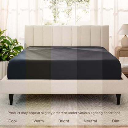 Bare Home 100% Organic Cotton Sateen Fitted Sheet - 400 Thread Count - Smooth Sateen Weave - Breathable & Cooling - Hotel Luxury - Durable Fitted Sheet - Deep Pocket (King, Black)