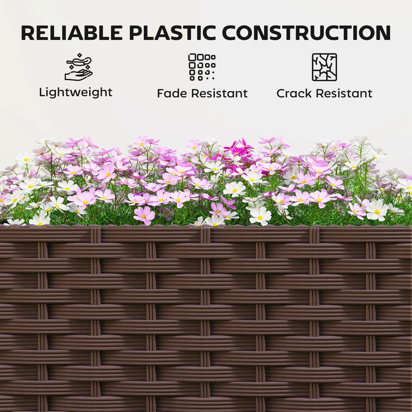 Outsunny Planter Box with Trellis, Self Watering Raised Garden Bed with Lockable Wheels, 56.3" Trellis Privacy Planter with Drainage Holes for Climbing Plants, Vines, Vegetables, Flowers, Brown