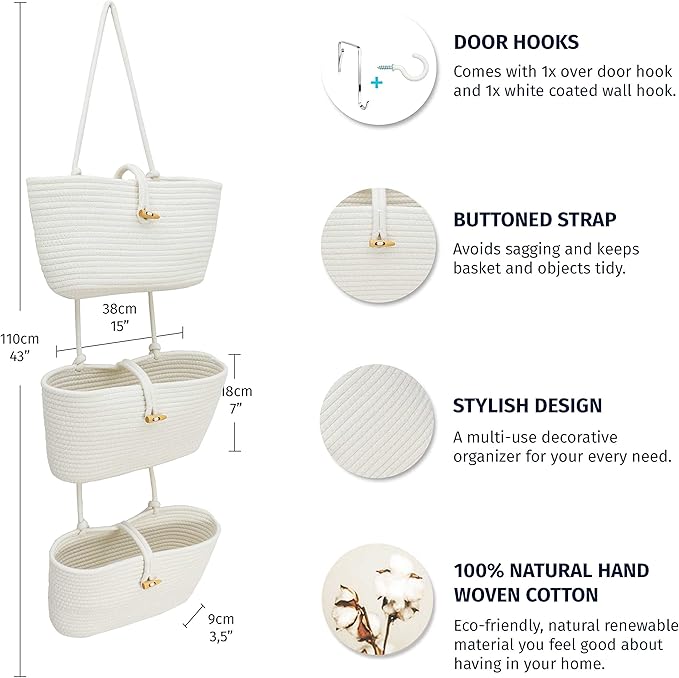 OrganiHaus White 3-Tier Wall Hanging Baskets