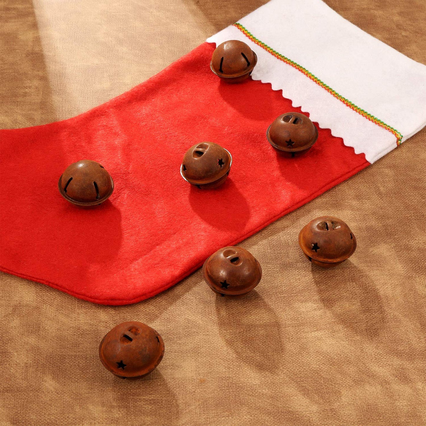 30 Pieces Christmas Rustic Bells Metal Sleigh Rusty Bells Primitive Look Bells Star Cutouts for Holiday Craft Home Decoration