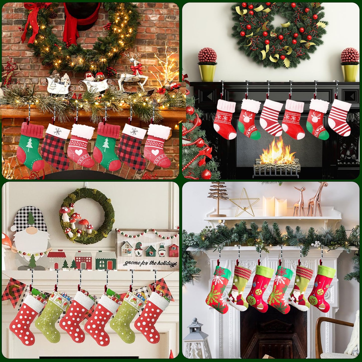 BEAVOING 6 Pack Christmas Stocking Holders for Mantle,Metal Stocking Hangers for Mantle, Non-Slip & Foldable Mantle Hooks for Stockings Hangers Xmas Mixed Pattern for Fireplace Christmas Decoration