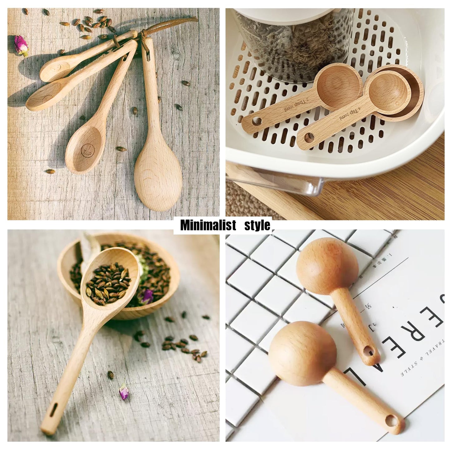 GCFTIFF 7pcs Measuring Cups and Measuring Spoons Set,with Tablespoon Teaspoon,Measuring Spoons for Dry Ingredients, Natural Wood Rustic Kitchen Accessories, Ideal for Bakers, Chefs & Home Cooks