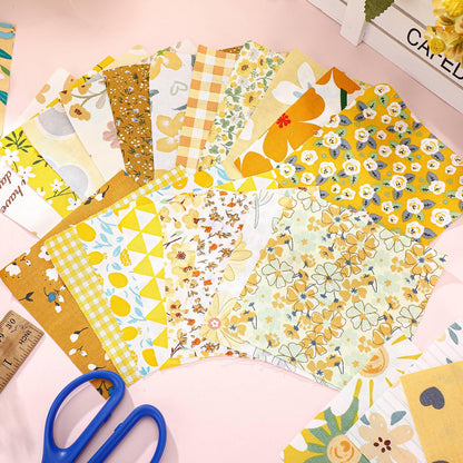 Kinlop 600 Pcs 4 x 4 Inch Cotton Fabric Square Christmas Precut Quilting Patchwork Fabric Bundles Printed Floral Holiday Sewing Materials for DIY Craft Gifts Quilting Projects(Yellow)